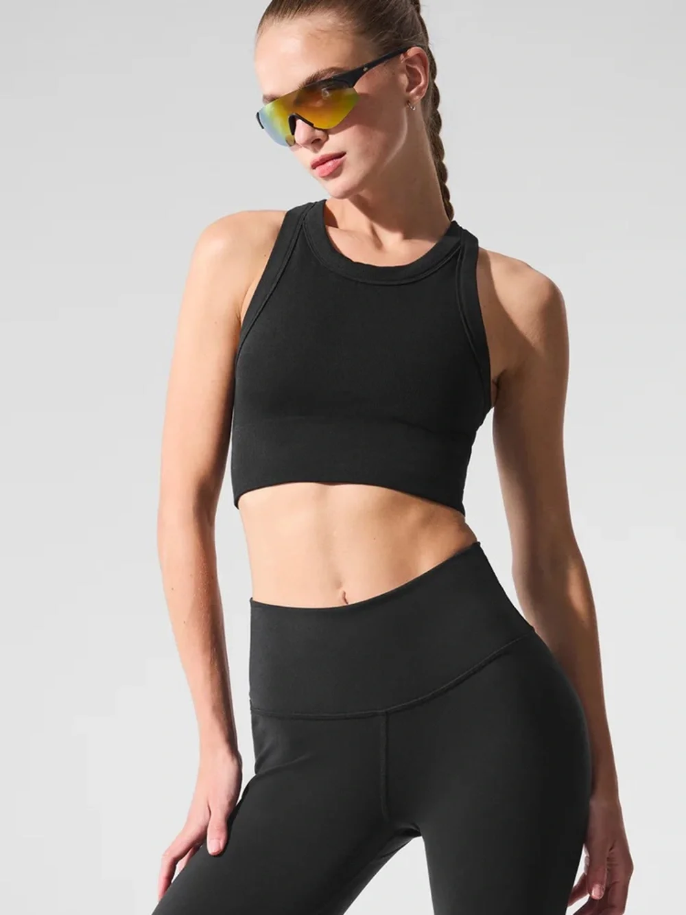 ALO Yoga Washed Black Seamless Delight High Neck Bra - size L